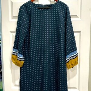 Ann Taylor Navy and mustard yellow Straight Cut Tunic Dress Size  16T